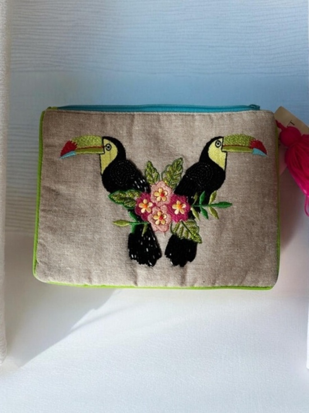 Antik Kraft Colorful Toucan Embroidered Pouch,cosmetic bag